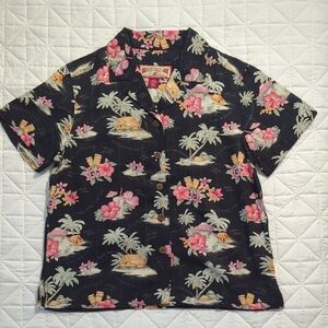 Caribbean Joe Women's Tropical Button Down Shirt - Black, Pink, Green